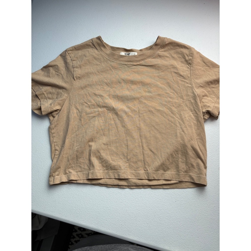 Cotton On The Baby Womens Crop Top Short Sleeve Beige Casual T-Shirt‎ L
